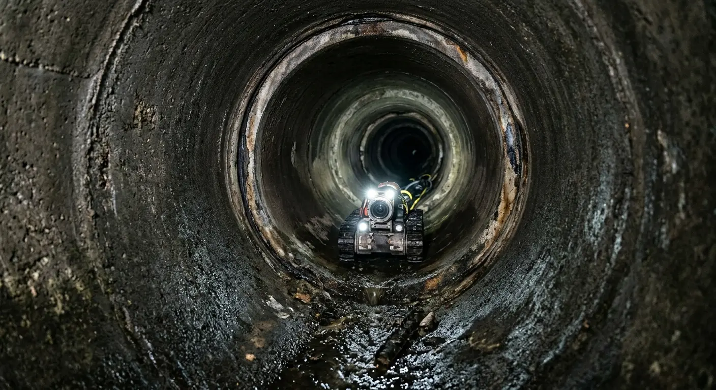Robotic sewer camera inspecting pipe interior for Drain Snake Service in Tolland