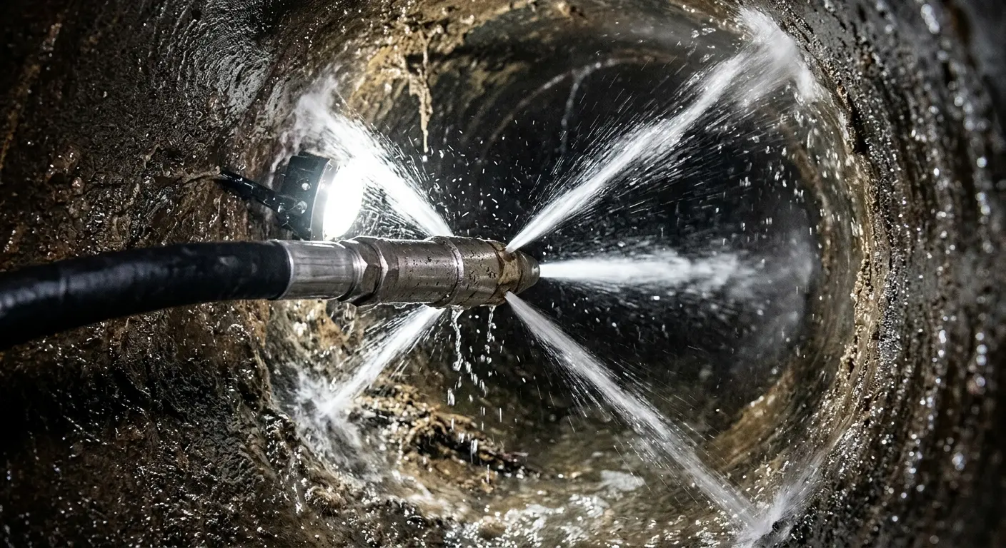High-pressure hydro jetting nozzle cleaning sewer pipe for Sewer Line Relining in Tolland